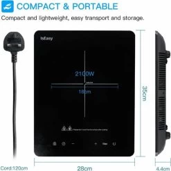 IsEasy Portable Induction Hob 2100W Single Cooking Zone Induction Cooker With 9 Power Levels Setting, 8-hours Timer, Sensor Touch Control, Safety Lock [Energy Class A+++] -Kitchen Appliance Store 100028414 5