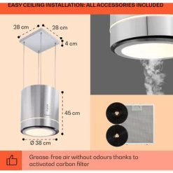 Klarstein Tron Ambience Island Extractor Hood Ø38cm Convection 540m³ / H LED Stainless Steel 11 Klarstein Tron Ambience Island Extractor Hood Ø38cm Convection 540m³ / H LED Stainless Steel -Kitchen Appliance Store 22969593 5