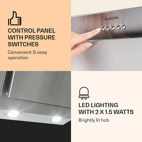 Klarstein Athena Cooker Bonnet 60cm Exhaust Air: 350 M³/h LED Stainless Steel 6 Klarstein Athena Cooker Bonnet 60cm Exhaust Air: 350 M³/h LED Stainless Steel - Image 4