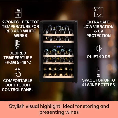 Klarstein Barossa 40 Duo Wine Fridge 2 Zones 41 Bottles Glass Door Touch LED 4 Klarstein Barossa 40 Duo Wine Fridge 2 Zones 41 Bottles Glass Door Touch LED - Image 2