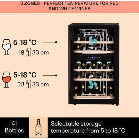 Klarstein Barossa 40 Duo Wine Fridge 2 Zones 41 Bottles Glass Door Touch LED 5 Klarstein Barossa 40 Duo Wine Fridge 2 Zones 41 Bottles Glass Door Touch LED - Image 3