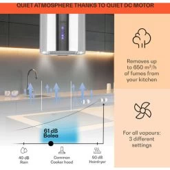 Klarstein Beretta Island Cooker Extractor Hood Ø35cm Exhaust / Circulating Air 650m³ / H LED Stainless Steel -Kitchen Appliance Store 22970406 3