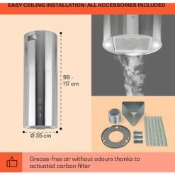 Klarstein Beretta Island Cooker Extractor Hood Ø35cm Exhaust / Circulating Air 650m³ / H LED Stainless Steel -Kitchen Appliance Store 22970406 5