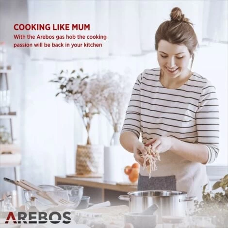 AREBOS Gas Hob 5 Burners Glass Ceramic Incl. Pot Rack & Ignition Fuse Autarkic Suitable For Natural Gas Or Propane Gas Gas Cooker Gas Cooker 4 AREBOS Gas Hob 5 Burners Glass Ceramic Incl. Pot Rack & Ignition Fuse Autarkic Suitable For Natural Gas Or Propane Gas Gas Cooker Gas Cooker - Image 2