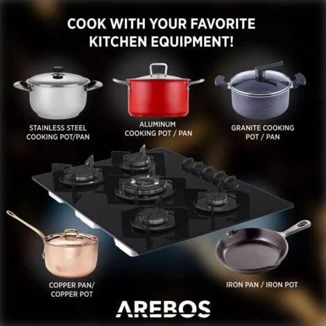 AREBOS Gas Hob 5 Burners Glass Ceramic Incl. Pot Rack & Ignition Fuse Autarkic Suitable For Natural Gas Or Propane Gas Gas Cooker Gas Cooker 6 AREBOS Gas Hob 5 Burners Glass Ceramic Incl. Pot Rack & Ignition Fuse Autarkic Suitable For Natural Gas Or Propane Gas Gas Cooker Gas Cooker - Image 4