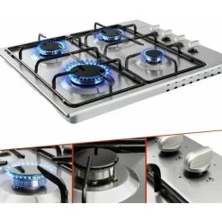 AREBOS Gas Stove 4 Flames Stainless Steel Incl. Grates & Safety Pilot Self-sufficient Suitable For Natural Gas And Propane Gas Gas Hob Gas Cooker