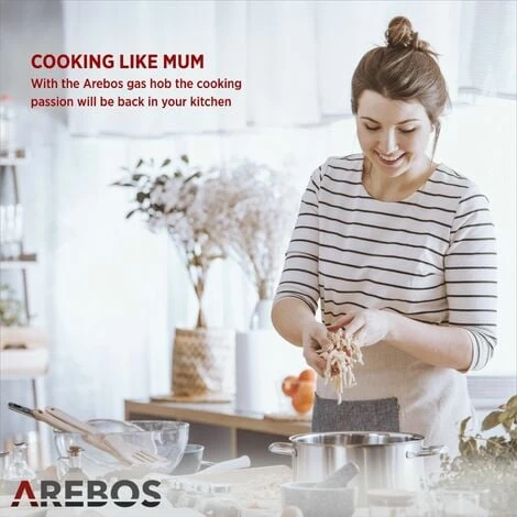 AREBOS Gas Stove 4 Flames Stainless Steel Incl. Grates & Safety Pilot Self-sufficient Suitable For Natural Gas And Propane Gas Gas Hob Gas Cooker 5 AREBOS Gas Stove 4 Flames Stainless Steel Incl. Grates & Safety Pilot Self-sufficient Suitable For Natural Gas And Propane Gas Gas Hob Gas Cooker - Image 3