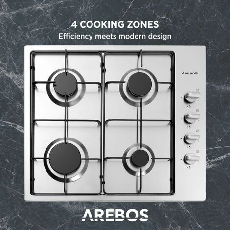 AREBOS Gas Stove 4 Flames Stainless Steel Incl. Grates & Safety Pilot Self-sufficient Suitable For Natural Gas And Propane Gas Gas Hob Gas Cooker 6 AREBOS Gas Stove 4 Flames Stainless Steel Incl. Grates & Safety Pilot Self-sufficient Suitable For Natural Gas And Propane Gas Gas Hob Gas Cooker - Image 4