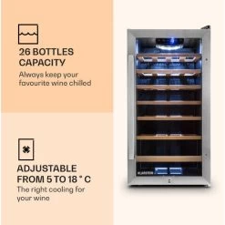 Klarstein Vinamour 26 Uno Wine Refrigerator 26 Bottles 88 Litres Stainless Steel LED 9 Klarstein Vinamour 26 Uno Wine Refrigerator 26 Bottles 88 Litres Stainless Steel LED -Kitchen Appliance Store 33503294 3