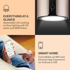 Klarstein Skyfall Smart, Island Extractor Hood, Ø45cm, Circulating Air, 402m³ / H, LED, Stainless Steel, Gold -Kitchen Appliance Store 33504293 3