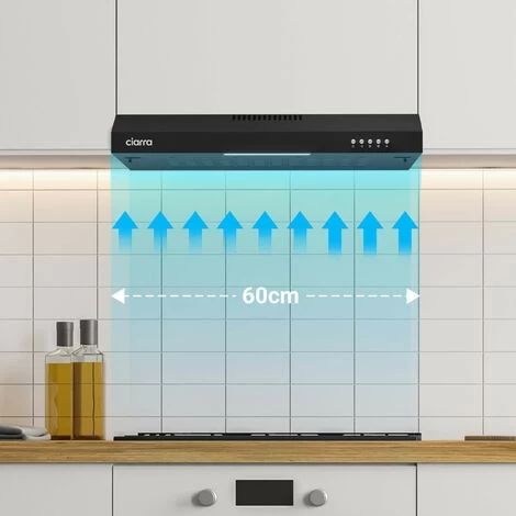CIARRA 903BK60 Visor Cooker Hood 60cm 3 Speeds Stainless Steel Extractor Fan Black 4 CIARRA 903BK60 Visor Cooker Hood 60cm 3 Speeds Stainless Steel Extractor Fan Black - Image 2
