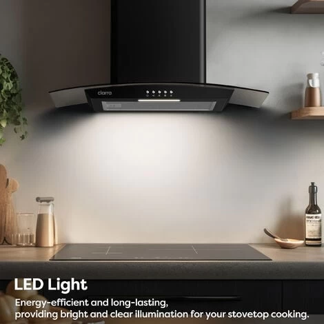 CIARRA 60cm Glass Cooker Hood With Carbon Filter 650m3/h Class A Curved Cooker Hood Black -506BK60 5 CIARRA 60cm Glass Cooker Hood With Carbon Filter 650m3/h Class A Curved Cooker Hood Black -506BK60 - Image 3