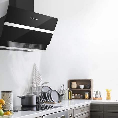 CIARRA 60cm Angled Cooker Hood Touch Control 650m3/h Black Glass Chimney Hood Class A++ LED 4 Speeds -736NBK60 4 CIARRA 60cm Angled Cooker Hood Touch Control 650m3/h Black Glass Chimney Hood Class A++ LED 4 Speeds -736NBK60 - Image 2