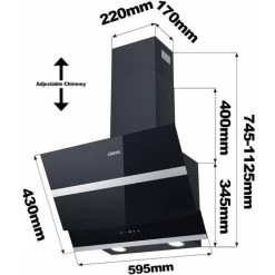 CIARRA 60cm Angled Cooker Hood Touch Control 650m3/h Black Glass Chimney Hood Class A++ LED 4 Speeds -736NBK60 11 CIARRA 60cm Angled Cooker Hood Touch Control 650m3/h Black Glass Chimney Hood Class A++ LED 4 Speeds -736NBK60 -Kitchen Appliance Store 36409491 5