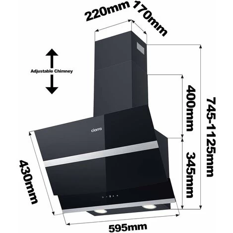 CIARRA 60cm Angled Cooker Hood Touch Control 650m3/h Black Glass Chimney Hood Class A++ LED 4 Speeds -736NBK60 7 CIARRA 60cm Angled Cooker Hood Touch Control 650m3/h Black Glass Chimney Hood Class A++ LED 4 Speeds -736NBK60 - Image 5