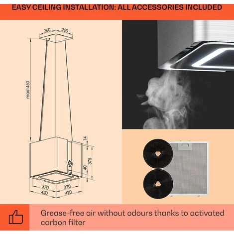 Klarstein Futurelight Smart Island Bonnet Recirculation 420m³/h LED Stainless Steel 7 Klarstein Futurelight Smart Island Bonnet Recirculation 420m³/h LED Stainless Steel - Image 5