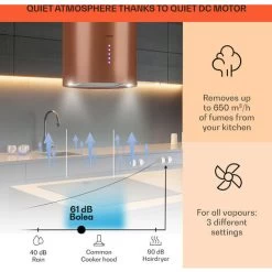 Klarstein Beretta, Island Extractor Hood, Ø 35 Cm, Exhaust / Circulating Air, 650m³ / H, LED, Copper -Kitchen Appliance Store 56581942 3