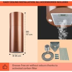 Klarstein Beretta, Island Extractor Hood, Ø 35 Cm, Exhaust / Circulating Air, 650m³ / H, LED, Copper -Kitchen Appliance Store 56581942 5