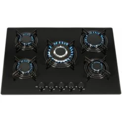 SIA GHG713BL 70cm Black 5 Burner Gas On Glass Hob With Enamel Pan Stands & FFD