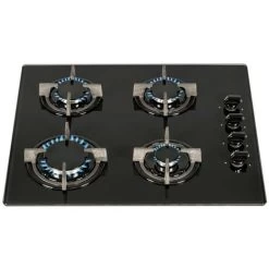 SIA GHG602BL 60cm 4 Burner Gas On Glass Hob In Black With Cast Iron Pan Stands