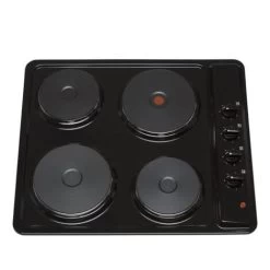 SIA PHP601BL 60cm Black 4 Zone Electric Solid Plate Easy Clean Side Control Hob
