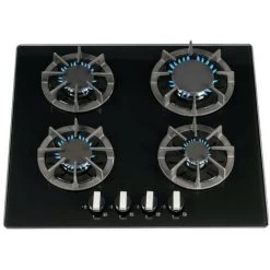 SIA R7 60cm Black 4 Burner Gas On Glass Kitchen Hob With Cast Iron Pan Stands