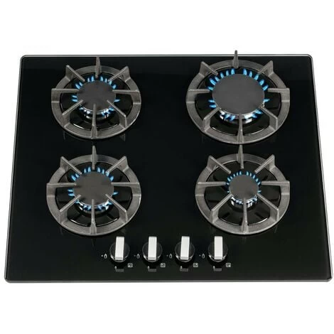 SIA R7 60cm Black 4 Burner Gas On Glass Kitchen Hob With Cast Iron Pan Stands 3 SIA R7 60cm Black 4 Burner Gas On Glass Kitchen Hob With Cast Iron Pan Stands