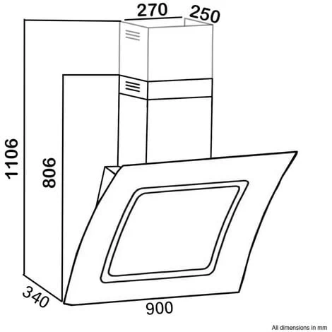 SIA 90cm Touch Control Black Angled Curved Glass Cooker Hood Kitchen Extractor 6 SIA 90cm Touch Control Black Angled Curved Glass Cooker Hood Kitchen Extractor - Image 4