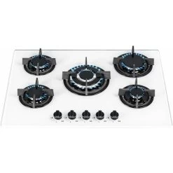 SIA GHG703WH 70cm White 5 Burner Gas On Glass Hob With Cast Iron Pan Stands