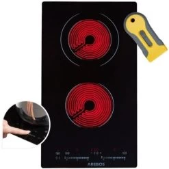 AREBOS Glass Ceramic Hob 3000 W 2 Hobs 30cm Autarkic With Sensor Touch Child Safety Lock Overheating Protection Auto Switch-off