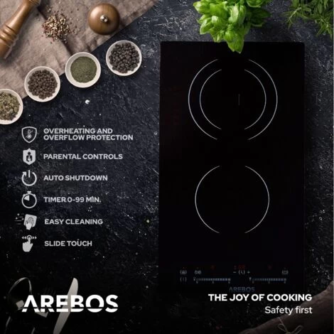 AREBOS Glass Ceramic Hob 3000 W 2 Hobs 30cm Autarkic With Sensor Touch Child Safety Lock Overheating Protection Auto Switch-off 5 AREBOS Glass Ceramic Hob 3000 W 2 Hobs 30cm Autarkic With Sensor Touch Child Safety Lock Overheating Protection Auto Switch-off - Image 3