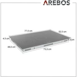 AREBOS Glass Ceramic Hob 8500 W 5 Hobs 77cm Autarkic Incl. Dual Cooking Zone And Roasting Zone With Sensor Touch Child Safety Overheating Protection Auto Switch-off -Kitchen Appliance Store 66651845 5
