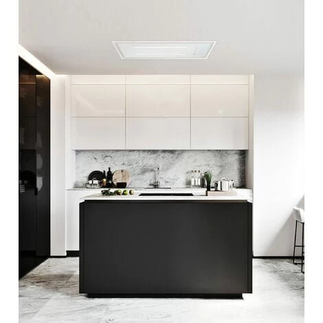 ViandPro - Aria Flush Fit Ceiling Hood 90 X 30 Black - White Glass / White Frame 4 ViandPro - Aria Flush Fit Ceiling Hood 90 X 30 Black - White Glass / White Frame - Image 2