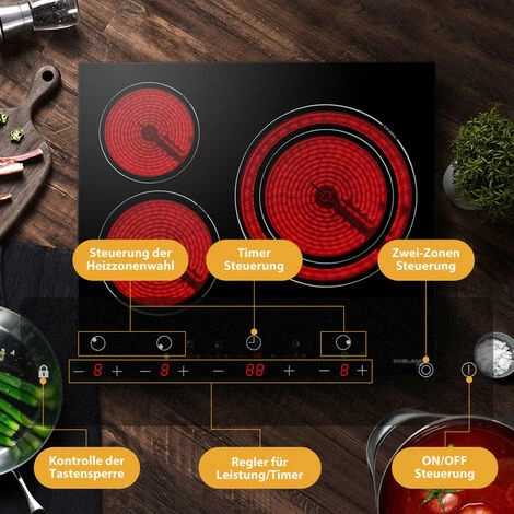 Built-in Ceramic Hob, 3 Zones Electric Cooktop In Black, 5400W Total Output, With Dual Zone Touch Control Timer Child Lock Gasland Chef CH603BF 6 Built-in Ceramic Hob, 3 Zones Electric Cooktop In Black, 5400W Total Output, With Dual Zone Touch Control Timer Child Lock Gasland Chef CH603BF - Image 4