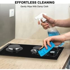 Built-in 2 Burner Gas Hob, Black Glass Gas Cooktop, Cooker With FFD And Cast Iron Pan Supports [Energy Class A+] Thermomate GHBG302 -Kitchen Appliance Store 71426696 4