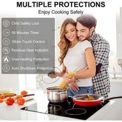 Ceramic Hob Built-in, Black Glass Electric Cooktop, 4 Zones Cooker Touch Controls With STOP+GO Function, Timer & Child Lock, 6.7kW [Energy Class A+] Thermomate CHTB604 -Kitchen Appliance Store 71426704 4
