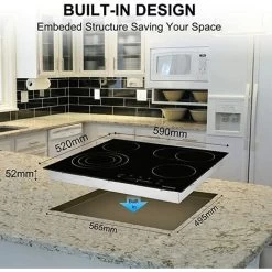 Ceramic Hob Built-in, Black Glass Electric Cooktop, 4 Zones Cooker Touch Controls With STOP+GO Function, Timer & Child Lock, 6.7kW [Energy Class A+] Thermomate CHTB604 -Kitchen Appliance Store 71426704 5