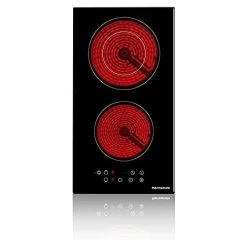 Ceramic Hob, 30cm Built-in 2 Zones Electric Cooktop Black Glass Cooker With Touch Controls & Timer, 3200W [Energy Class A+] Thermomate CHTB302
