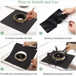 4Pcs Gas Hob Protector Teflon Silver Hob Gas Protector Gas Stove Protector Gas Stove Gas Burner Protector Non-stick Corrosion Protector (Black 2727cm) -Kitchen Appliance Store 71973326 3
