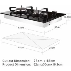 NOXTON Built-in 30cm 2 Burner Gas Hob Domino Black Glass Cooker With LPG Kit &FFD [Energy Class A+] -Kitchen Appliance Store 72566702 3