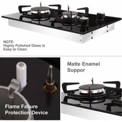 NOXTON Built-in 30cm 2 Burner Gas Hob Domino Black Glass Cooker With LPG Kit &FFD [Energy Class A+] -Kitchen Appliance Store 72566702 5