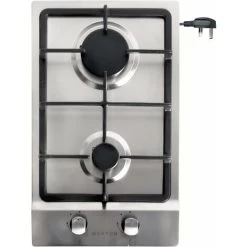 NOXTON Built-in 2 Burner Gas Cooker, Stainless Steel Gas Hob With Plug, Cast Iron Pan Support, Flame Out Protection, NG/LPG Kit