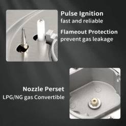 NOXTON Built-in 2 Burner Gas Cooker, Stainless Steel Gas Hob With Plug, Cast Iron Pan Support, Flame Out Protection, NG/LPG Kit 11 NOXTON Built-in 2 Burner Gas Cooker, Stainless Steel Gas Hob With Plug, Cast Iron Pan Support, Flame Out Protection, NG/LPG Kit -Kitchen Appliance Store 72566706 5