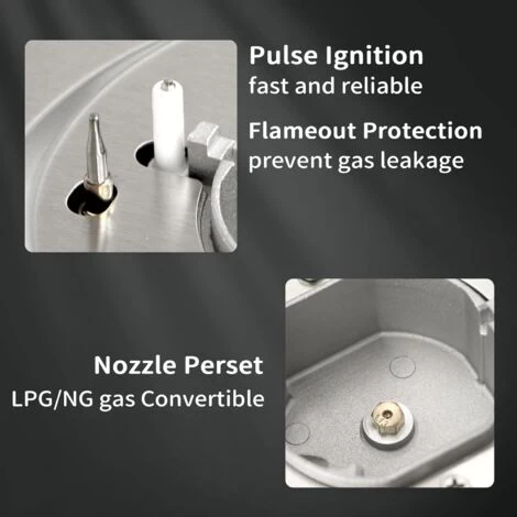 NOXTON Built-in 2 Burner Gas Cooker, Stainless Steel Gas Hob With Plug, Cast Iron Pan Support, Flame Out Protection, NG/LPG Kit 7 NOXTON Built-in 2 Burner Gas Cooker, Stainless Steel Gas Hob With Plug, Cast Iron Pan Support, Flame Out Protection, NG/LPG Kit - Image 5