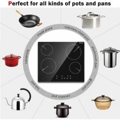Ceramic Hob, Karinear 60cm Built-in 4 Zones Electric Hob With Touch Control 6000W, Hard Wired, No Plug Included -Kitchen Appliance Store 72566708 5