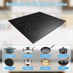Karinear Ceramic Hob, 60cm Built-in 4 Zones Electric Cooktop With Dual Oval Zone 6600W, Hard Wired, No Plug Included 10 Karinear Ceramic Hob, 60cm Built-in 4 Zones Electric Cooktop With Dual Oval Zone 6600W, Hard Wired, No Plug Included -Kitchen Appliance Store 72566712 4