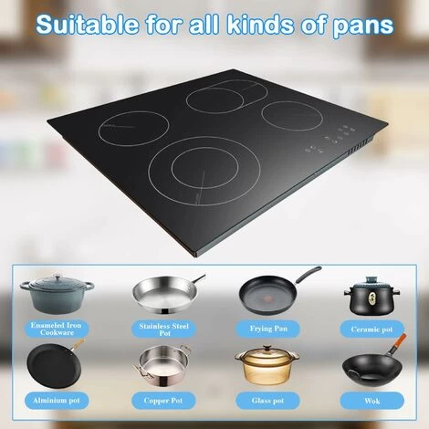 Karinear Ceramic Hob, 60cm Built-in 4 Zones Electric Cooktop With Dual Oval Zone 6600W, Hard Wired, No Plug Included 6 Karinear Ceramic Hob, 60cm Built-in 4 Zones Electric Cooktop With Dual Oval Zone 6600W, Hard Wired, No Plug Included - Image 4