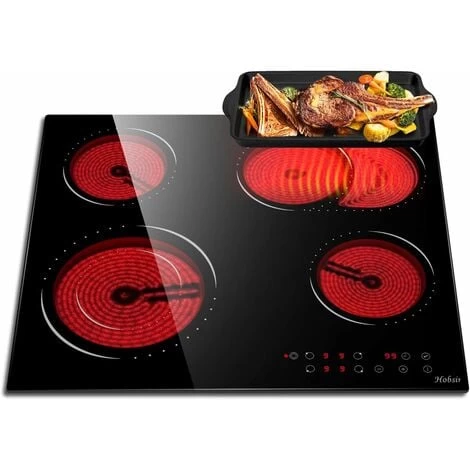 Ceramic Hob, 4 Zone Built-in Electric Hob 60cm, Ceramic Cooktop With Touch Control, 6400W, 9 Power Levels, Dual Ring Zone, Oval Zone, Timer, Child Lock, For All Pots, Hard Wired, Without Plug 3 Ceramic Hob, 4 Zone Built-in Electric Hob 60cm, Ceramic Cooktop With Touch Control, 6400W, 9 Power Levels, Dual Ring Zone, Oval Zone, Timer, Child Lock, For All Pots, Hard Wired, Without Plug