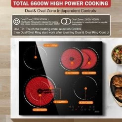 Ceramic Hob, 4 Zone Built-in Electric Hob 60cm, Ceramic Cooktop With Touch Control, 6400W, 9 Power Levels, Dual Ring Zone, Oval Zone, Timer, Child Lock, For All Pots, Hard Wired, Without Plug 9 Ceramic Hob, 4 Zone Built-in Electric Hob 60cm, Ceramic Cooktop With Touch Control, 6400W, 9 Power Levels, Dual Ring Zone, Oval Zone, Timer, Child Lock, For All Pots, Hard Wired, Without Plug -Kitchen Appliance Store 72566715 3