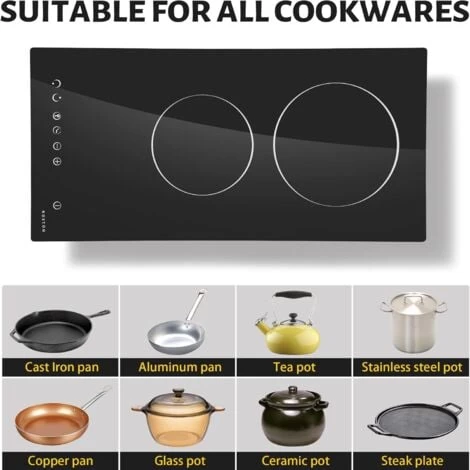 NOXTON Ceramic Hob, 2 Zone Domino Cooker Built-in 30cm Electric Hobs Black Glass Hot Plate Cooktop With Touch Controls 5 NOXTON Ceramic Hob, 2 Zone Domino Cooker Built-in 30cm Electric Hobs Black Glass Hot Plate Cooktop With Touch Controls - Image 4